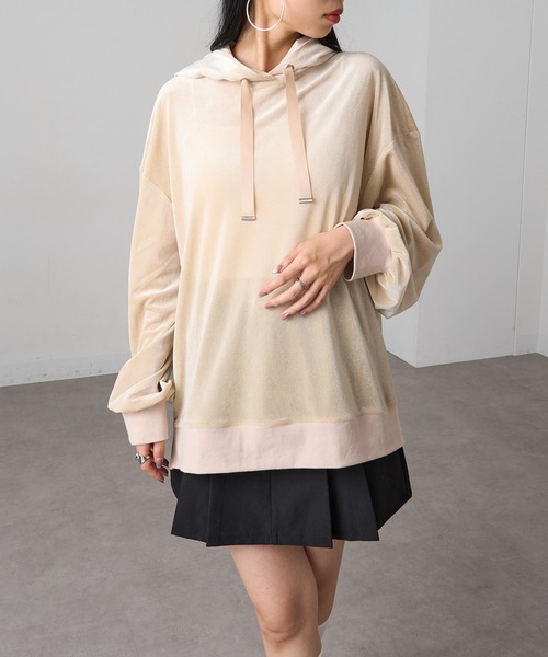 MAGASIN DE MODE Onjna(マガジンデモードオンジェナ )の「【MAGASIN DE MODE Onjna】サイドジップスリットベロアメッシュパーカ シアーベロア Y2K 韓国 trc(パーカー・レディース・ライム/ホワイト系1/ブラック/グレー・FREE)」の11枚目の写真