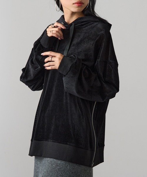 MAGASIN DE MODE Onjna(マガジンデモードオンジェナ )の「【MAGASIN DE MODE Onjna】サイドジップスリットベロアメッシュパーカ シアーベロア Y2K 韓国 trc(パーカー・レディース・ライム/ホワイト系1/ブラック/グレー・FREE)」の15枚目の写真