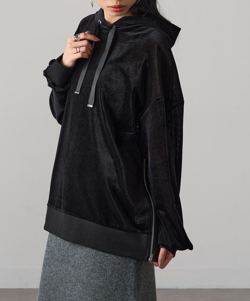 MAGASIN DE MODE Onjna(マガジンデモードオンジェナ )の「【MAGASIN DE MODE Onjna】サイドジップスリットベロアメッシュパーカ シアーベロア Y2K 韓国 trc(パーカー・レディース・ライム/ホワイト系1/ブラック/グレー・FREE)」の17枚目の写真