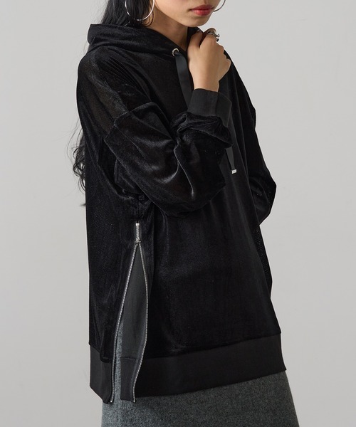 MAGASIN DE MODE Onjna(マガジンデモードオンジェナ )の「【MAGASIN DE MODE Onjna】サイドジップスリットベロアメッシュパーカ シアーベロア Y2K 韓国 trc(パーカー・レディース・ライム/ホワイト系1/ブラック/グレー・FREE)」の19枚目の写真