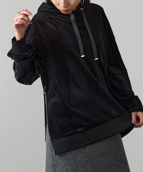 MAGASIN DE MODE Onjna(マガジンデモードオンジェナ )の「【MAGASIN DE MODE Onjna】サイドジップスリットベロアメッシュパーカ シアーベロア Y2K 韓国 trc(パーカー・レディース・ライム/ホワイト系1/ブラック/グレー・FREE)」の18枚目の写真
