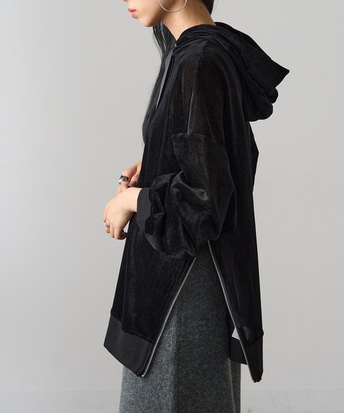 MAGASIN DE MODE Onjna(マガジンデモードオンジェナ )の「【MAGASIN DE MODE Onjna】サイドジップスリットベロアメッシュパーカ シアーベロア Y2K 韓国 trc(パーカー・レディース・ライム/ホワイト系1/ブラック/グレー・FREE)」の20枚目の写真