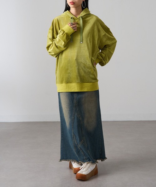 MAGASIN DE MODE Onjna(マガジンデモードオンジェナ )の「【MAGASIN DE MODE Onjna】サイドジップスリットベロアメッシュパーカ シアーベロア Y2K 韓国 trc(パーカー・レディース・ライム/ホワイト系1/ブラック/グレー・FREE)」の6枚目の写真