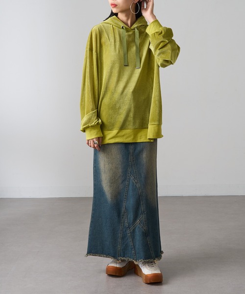 MAGASIN DE MODE Onjna(マガジンデモードオンジェナ )の「【MAGASIN DE MODE Onjna】サイドジップスリットベロアメッシュパーカ シアーベロア Y2K 韓国 trc(パーカー・レディース・ライム/ホワイト系1/ブラック/グレー・FREE)」の7枚目の写真