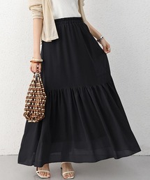 ロングスカート シフォン 裏地付き 春夏