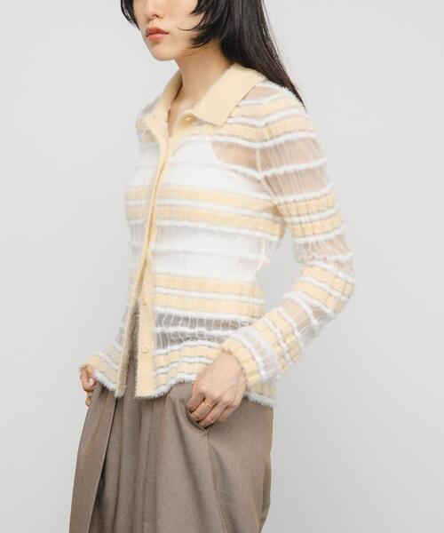 KBF（ケイビーエフ）の「シアーボーダーフェザーニット（ニット/セーター・レディース・ブラウン系その他/グレー系その他/アイボリー・ONE）」の4枚目の写真