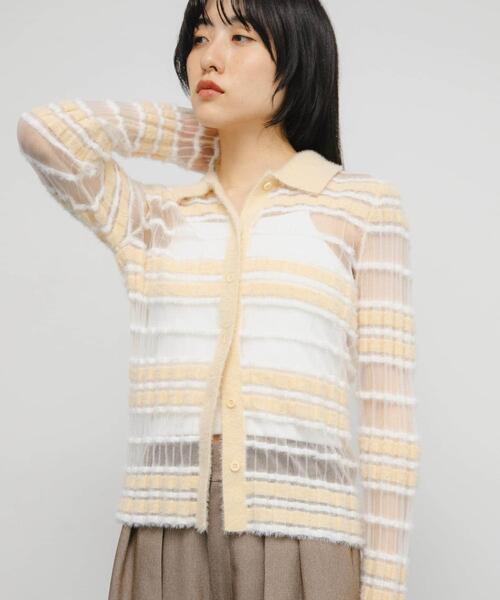 KBF（ケイビーエフ）の「シアーボーダーフェザーニット（ニット/セーター・レディース・ブラウン系その他/グレー系その他/アイボリー・ONE）」の6枚目の写真