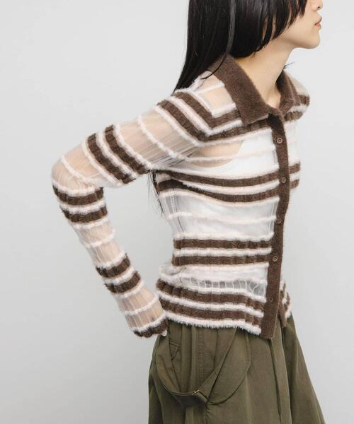 KBF（ケイビーエフ）の「シアーボーダーフェザーニット（ニット/セーター・レディース・ブラウン系その他/グレー系その他/アイボリー・ONE）」の14枚目の写真