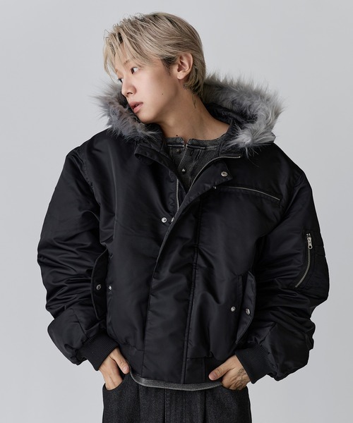 N-2Bフライトミリタリーコンパクト中綿ジャッケット ナイロン/合皮