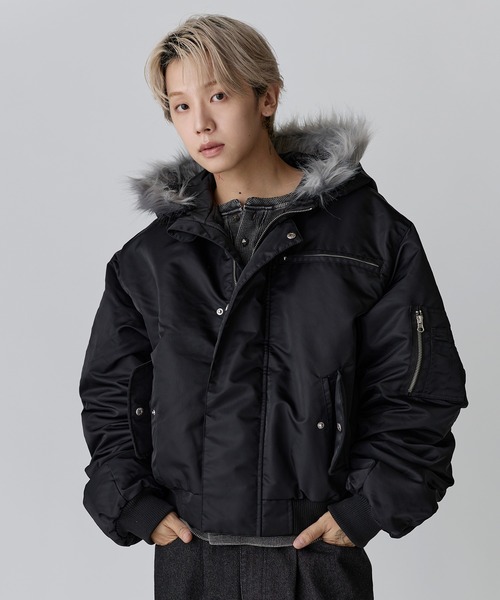 N-2Bフライトミリタリーコンパクト中綿ジャッケット ナイロン/合皮