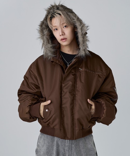 N-2Bフライトミリタリーコンパクト中綿ジャッケット ナイロン/合皮