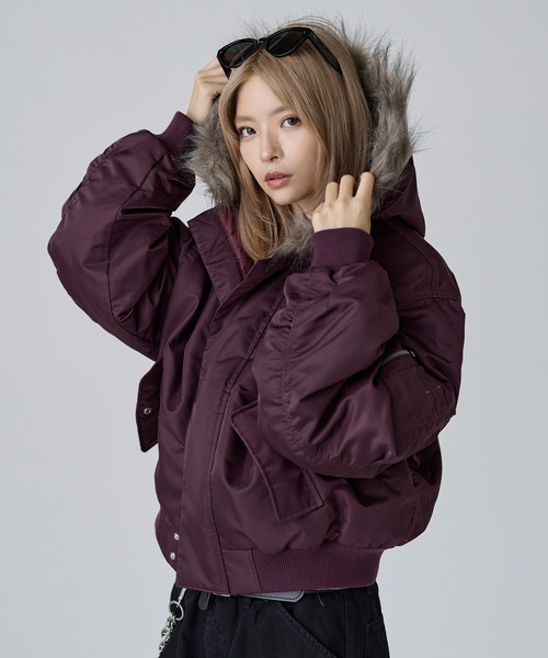 N-2Bフライトミリタリーコンパクト中綿ジャッケット ナイロン/合皮