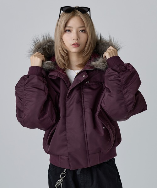 N-2Bフライトミリタリーコンパクト中綿ジャッケット ナイロン/合皮