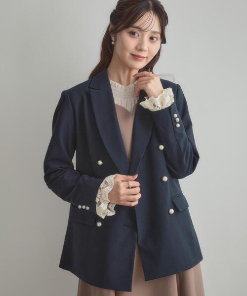 couture brooch（クチュールブローチ）の「【高見え・きれいめ・通勤】レースカフス パール調釦テーラードジャケット（テーラードジャケット・レディース・ネイビー/ブラウン系その他3/ブラウン系9・40/38/42/36）」の3枚目の写真