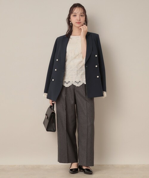 couture brooch（クチュールブローチ）の「【高見え・きれいめ・通勤】レースカフス パール調釦テーラードジャケット（テーラードジャケット・レディース・ネイビー/ブラウン系その他3/ブラウン系9・40/38/42/36）」の12枚目の写真