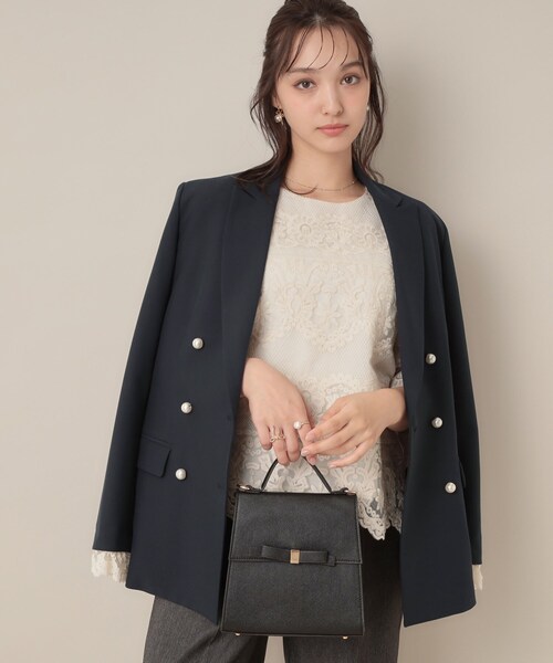 couture brooch（クチュールブローチ）の「【高見え・きれいめ・通勤】レースカフス パール調釦テーラードジャケット（テーラードジャケット・レディース・ネイビー/ブラウン系その他3/ブラウン系9・40/38/42/36）」の14枚目の写真