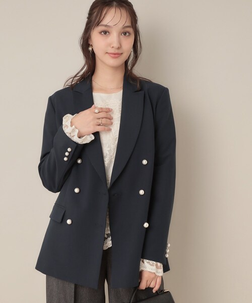 couture brooch（クチュールブローチ）の「【高見え・きれいめ・通勤】レースカフス パール調釦テーラードジャケット（テーラードジャケット・レディース・ネイビー/ブラウン系その他3/ブラウン系9・40/38/42/36）」の16枚目の写真