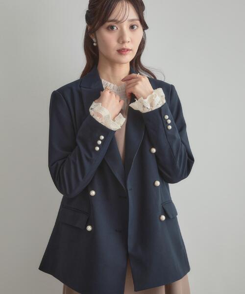 couture brooch（クチュールブローチ）の「【高見え・きれいめ・通勤】レースカフス パール調釦テーラードジャケット（テーラードジャケット・レディース・ネイビー/ブラウン系その他3/ブラウン系9・40/38/42/36）」の18枚目の写真