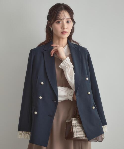 couture brooch（クチュールブローチ）の「【高見え・きれいめ・通勤】レースカフス パール調釦テーラードジャケット（テーラードジャケット・レディース・ネイビー/ブラウン系その他3/ブラウン系9・40/38/42/36）」の19枚目の写真