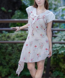 希少⭐️コムコム　ドッキングワンピース　ドレス　花柄　ティアード　シースルー　変形 GIRL DRESS FOR NOW ドレス チュールドッキング花柄プリント