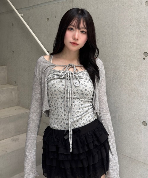 Lae（レイ）の「花柄キャミ＋リボンカーディガン（キャミソール・レディース・グレー/ブラック・フリー）」の9枚目の写真