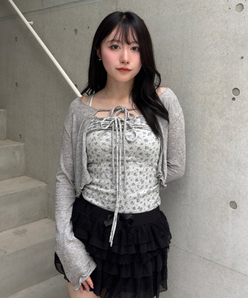 Lae（レイ）の「花柄キャミ＋リボンカーディガン（キャミソール・レディース・グレー/ブラック・フリー）」の10枚目の写真