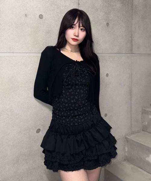 Lae（レイ）の「花柄キャミ＋リボンカーディガン（キャミソール・レディース・グレー/ブラック・フリー）」の4枚目の写真