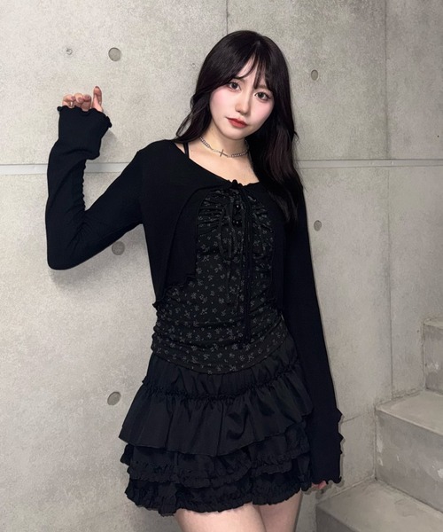 Lae（レイ）の「花柄キャミ＋リボンカーディガン（キャミソール・レディース・グレー/ブラック・フリー）」の5枚目の写真