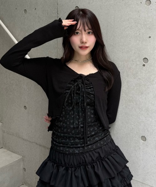Lae（レイ）の「花柄キャミ＋リボンカーディガン（キャミソール・レディース・グレー/ブラック・フリー）」の3枚目の写真