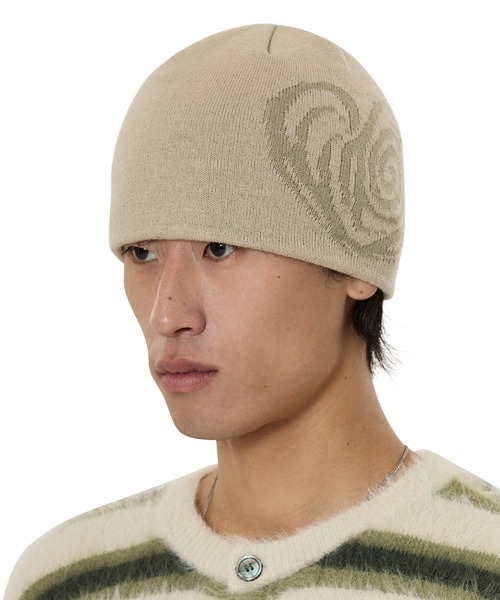 OY(オーワイ)の「『OY/オーワイ』SWIRL HEART BEANIE/スワール ハート ビーニー(ニットキャップ/ビーニー・レディース・ブラック/ベージュ・FREE)」の8枚目の写真