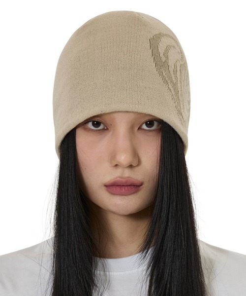 OY(オーワイ)の「『OY/オーワイ』SWIRL HEART BEANIE/スワール ハート ビーニー(ニットキャップ/ビーニー・レディース・ブラック/ベージュ・FREE)」の6枚目の写真