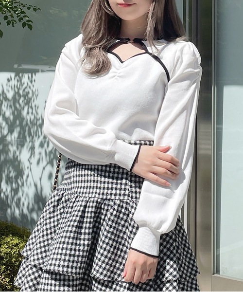 フロントアキパイピングニット（ニット/セーター）｜abc une