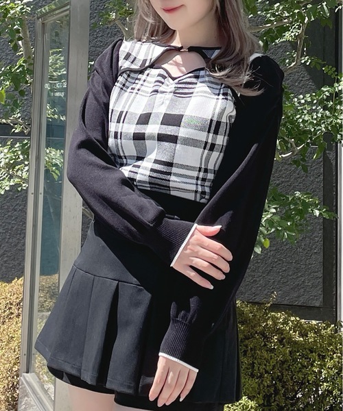 フロントアキパイピングニット（ニット/セーター）｜abc une face