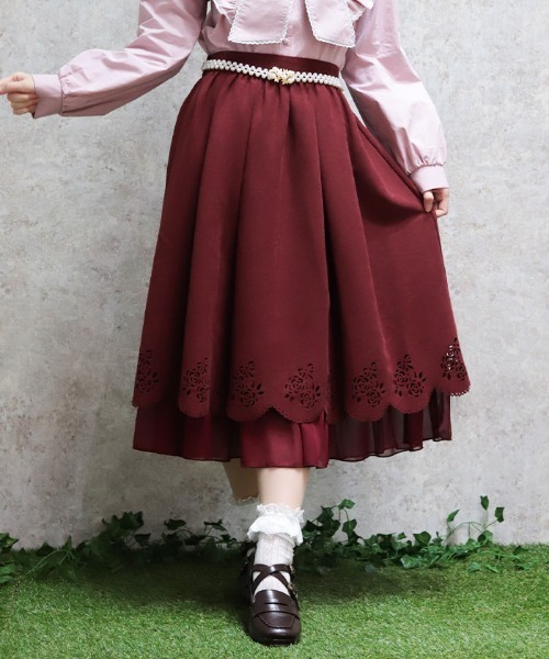 axes femme POETIQUE(アクシーズファムポエティック)の「スカラップ×カットワークスカート(スカート・レディース・ワイン/ブラウン/ダークグリーン・MEDIUM)」の3枚目の写真