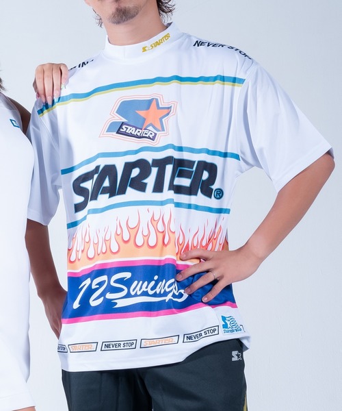 STARTER（スターター）の「《STARTER GOLF》スターターゴルフ ロゴファイヤーパターンモックネック半袖Tシャツ SG-123002（Tシャツ/カットソー・メンズ・ブラック/ホワイト/ピンク・L/M）」の2枚目の写真