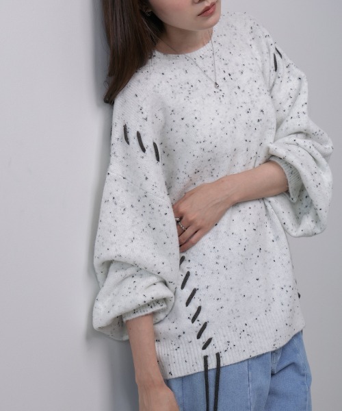 Bab（バブ）の「チョコチップ風ネップ 編み上げニットトップス（ニット/セーター・レディース・ベージュ/ライトグレー/サンドベージュ/ブルー・FREE）」の8枚目の写真