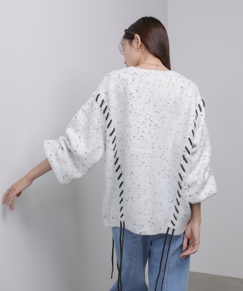 Bab（バブ）の「チョコチップ風ネップ 編み上げニットトップス（ニット/セーター・レディース・ベージュ/ライトグレー/サンドベージュ/ブルー・FREE）」の12枚目の写真