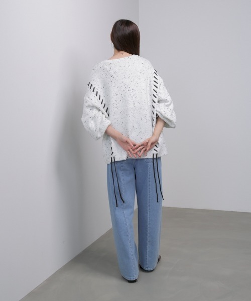 Bab（バブ）の「チョコチップ風ネップ 編み上げニットトップス（ニット/セーター・レディース・ベージュ/ライトグレー/サンドベージュ/ブルー・FREE）」の13枚目の写真