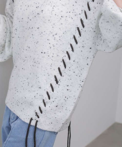 Bab（バブ）の「チョコチップ風ネップ 編み上げニットトップス（ニット/セーター・レディース・ベージュ/ライトグレー/サンドベージュ/ブルー・FREE）」の15枚目の写真