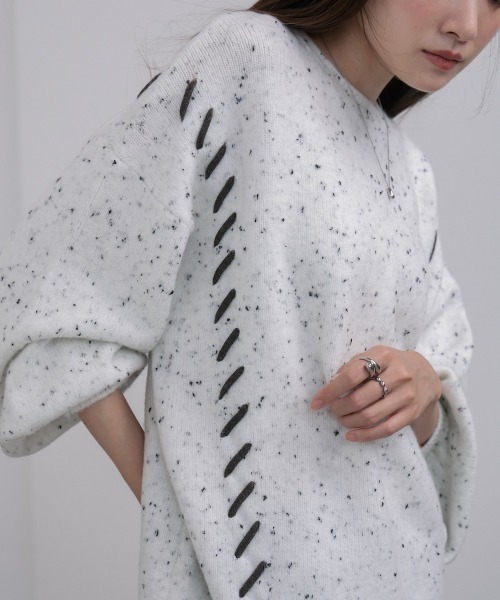 Bab（バブ）の「チョコチップ風ネップ 編み上げニットトップス（ニット/セーター・レディース・ベージュ/ライトグレー/サンドベージュ/ブルー・FREE）」の16枚目の写真