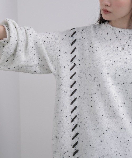 Bab（バブ）の「チョコチップ風ネップ 編み上げニットトップス（ニット/セーター・レディース・ベージュ/ライトグレー/サンドベージュ/ブルー・FREE）」の18枚目の写真