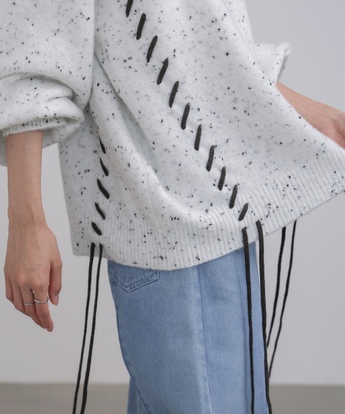 Bab（バブ）の「チョコチップ風ネップ 編み上げニットトップス（ニット/セーター・レディース・ベージュ/ライトグレー/サンドベージュ/ブルー・FREE）」の20枚目の写真