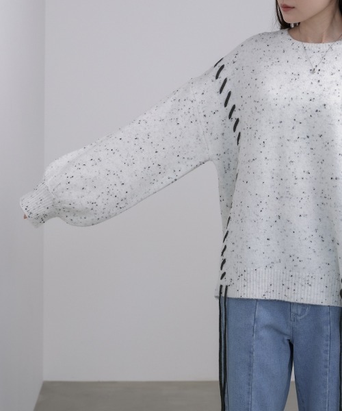 Bab（バブ）の「チョコチップ風ネップ 編み上げニットトップス（ニット/セーター・レディース・ベージュ/ライトグレー/サンドベージュ/ブルー・FREE）」の21枚目の写真