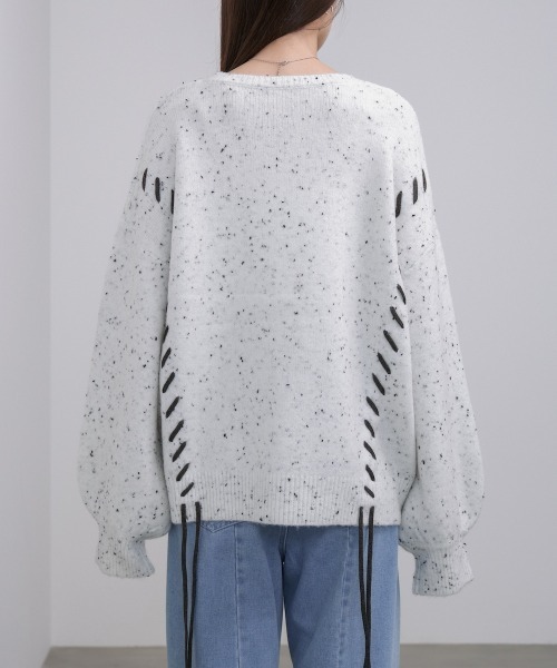 Bab（バブ）の「チョコチップ風ネップ 編み上げニットトップス（ニット/セーター・レディース・ベージュ/ライトグレー/サンドベージュ/ブルー・FREE）」の22枚目の写真