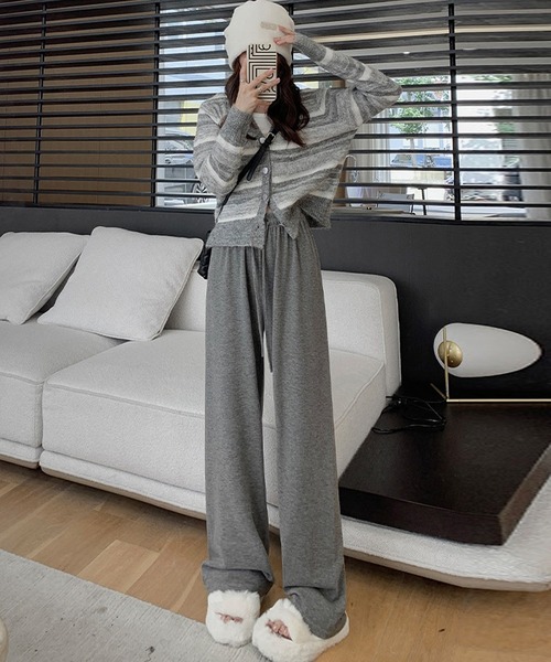 DAY CLOSET（デイ クローゼット）の「【大きいサイズ有/調節紐付き/美シルエワンタック】ベーシックイージースウェットニットパンツ ルームウェア（スウェットパンツ・レディース・グレイッシュベージュ/グレー/ダークグレー/ブラック/キナリ・S/XL/M/L）」の8枚目の写真