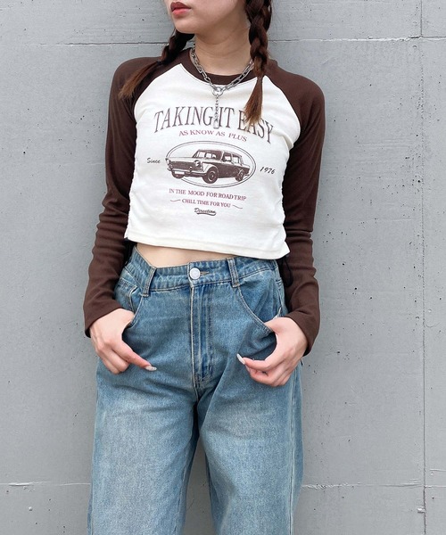 AS KNOW AS plus（アズノゥアズプラス）の「♪ラグランドロストロンT（Tシャツ/カットソー・レディース・ブラック/ダークグリーン/ブラウン/レッド/ブラウン系/レッド系/ネイビー・FREE）」の3枚目の写真