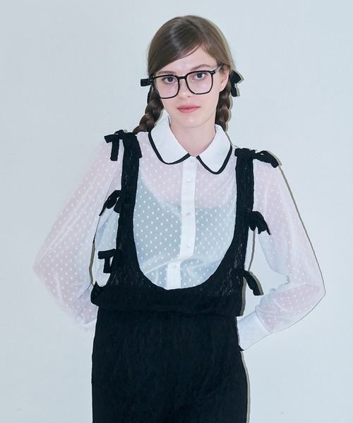 mieya mieya(ミーヤミーヤ)の「【mieya mieya】dot classical ribbon BL/ドットクラシカルリボンブラウス(シャツ/ブラウス・レディース・ホワイト/ブラック・FREE)」の2枚目の写真