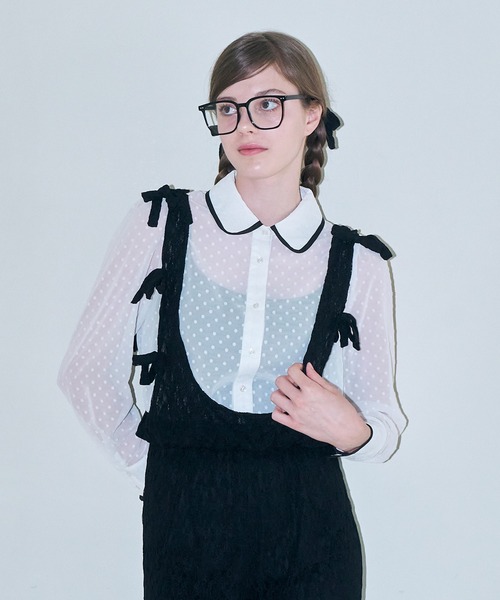mieya mieya(ミーヤミーヤ)の「【mieya mieya】dot classical ribbon BL/ドットクラシカルリボンブラウス(シャツ/ブラウス・レディース・ホワイト/ブラック・FREE)」の7枚目の写真