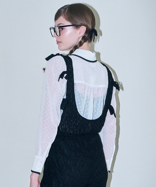 mieya mieya(ミーヤミーヤ)の「【mieya mieya】dot classical ribbon BL/ドットクラシカルリボンブラウス(シャツ/ブラウス・レディース・ホワイト/ブラック・FREE)」の6枚目の写真