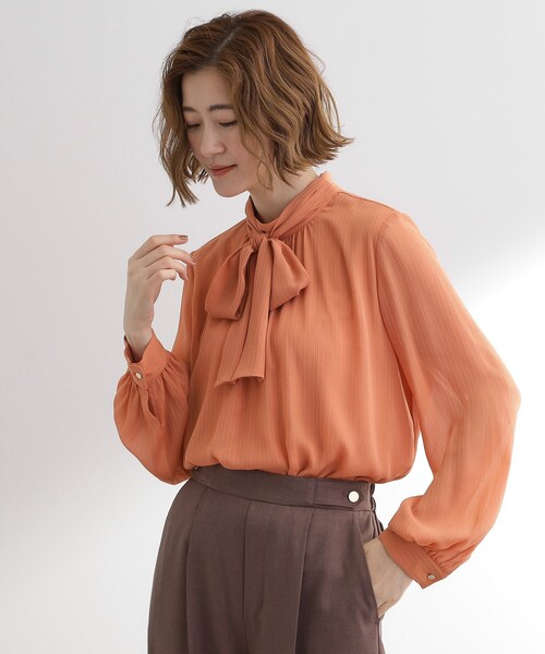 grove(グローブ)の「シアーストライプボウタイブラウス(シャツ/ブラウス・レディース・ブラック/オフホワイト/オレンジ系・01/02/03/04/05)」の1枚目の写真